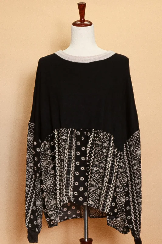 Bonus Savings chic wool coatPlus Black Multi Print Babydoll Sweater