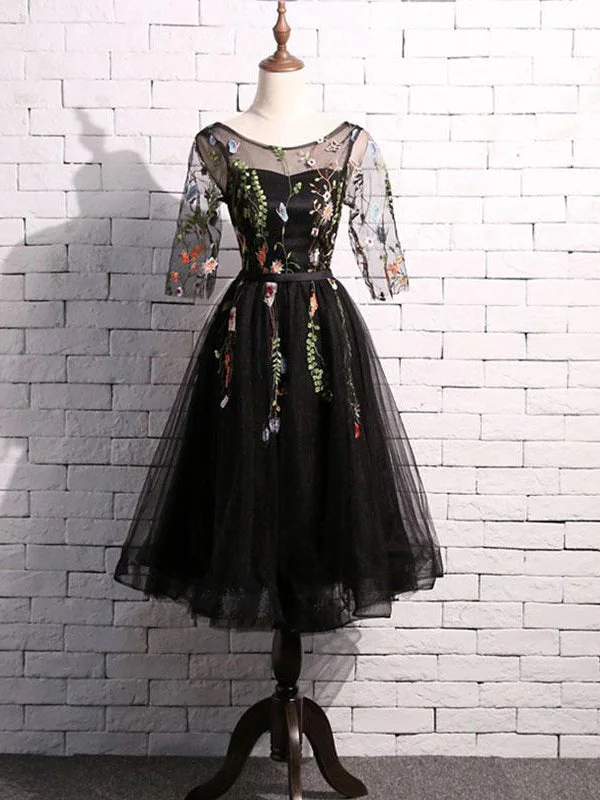 Epic Deals Lace Homecoming Dress Scoop A-line Embroidery Short Black Prom Dress Party Dress JK560