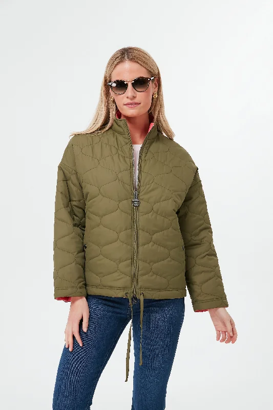 Deal Zone cold weather coatReversible Olive Tree and Pink Punch Apia Quilt
