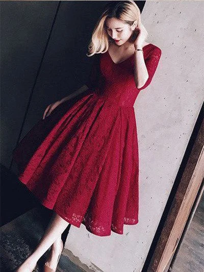 Weekend Special Homecoming Dress Burgundy Tea-length Short Prom Dress Party Dress JK148