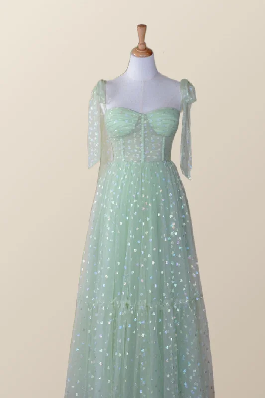 Deep Discounts form-fitting dressMint Green Hearts Tea Length Dress with Straps