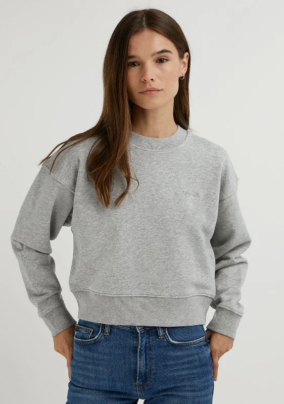 sleek sports hoodieEmbroidery Logo Cropped Crew Neck Sweatshirt / Grey