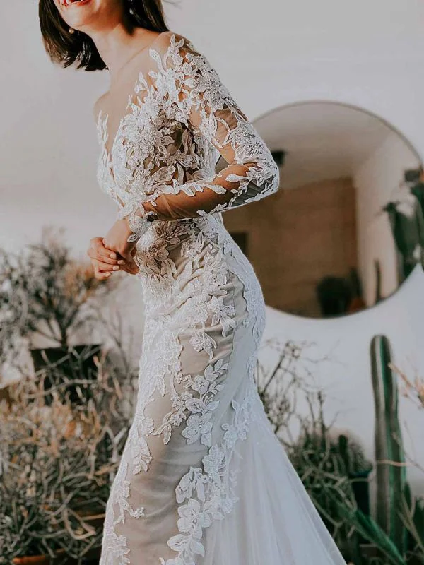 Savings Galore casual shift dressWhite Wedding Dress Illusion Neckline Long Sleeves Backless Natural Waist Lace With Train Long Bridal Mermaid Dress Y101 Savings Galore casual shift dressWhite Wedding Dress Illusion Neckline Long Sleeves Backless Natural Waist Lace With Train Long Bridal Mermaid Dress Y101