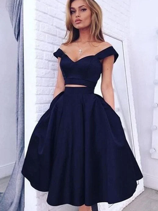 Super Deal Sexy Homecoming Dress A-line Off-the-shoulder Tea-length Short Prom Dress Chic Party Dress JK510