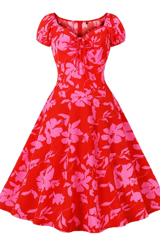 Huge Discounts trendy wrap dressShort Sleeves Red Print Swing Dress