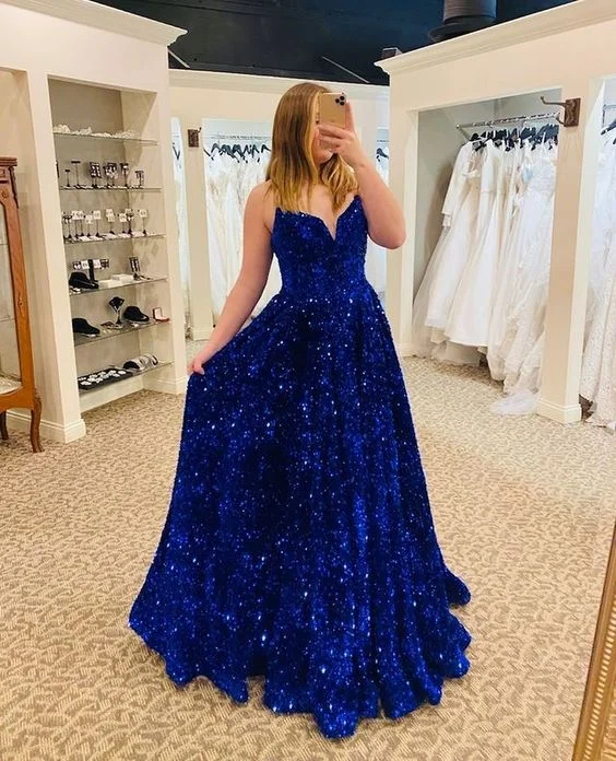 Now or Never boho dressStunning V Neck Royal Blue Sequins Long Prom Dresses Y828