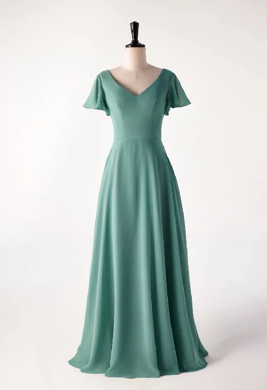 Unmissable Offer chic dressFlare Sleeves Eucalyptus Chiffon Long Bridesmaid Dress