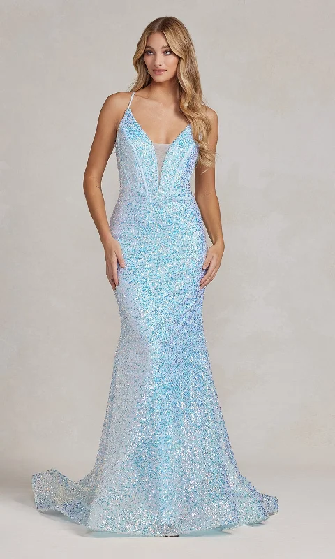 v-neck dressCorset-Back Deep V-Neck Long Sequin Prom Dress