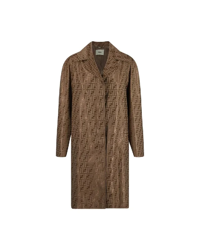 stylish lightweight coatFendi Classic Lapel Cotton Coat with Iconic Jacquard Weave